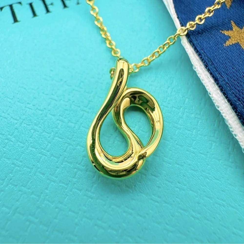 RARE Tiffany & Co. 18K Yellow Gold Elsa Peretti Wave Necklace with PACKAGING